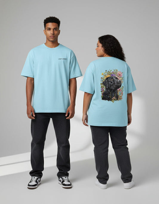 Floral Labrador Unisex Oversized T-Shirt Lazy Crow
